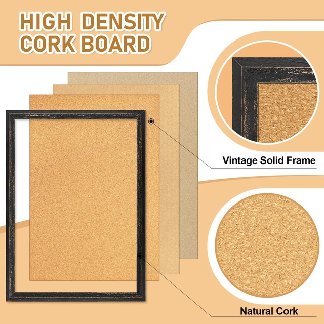 Alt view image 3 of 7 - Cork Board, 24" X 18" Rustic Framed Bulletin Board, Black Decorative Pin Board, Wall Hanging Notice Board, For Office & Home Decor Memo Display, With Pins