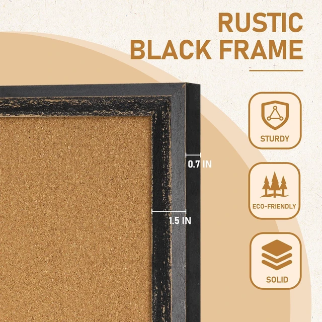 Alt view image 4 of 7 - Cork Board, 24" X 18" Rustic Framed Bulletin Board, Black Decorative Pin Board, Wall Hanging Notice Board, For Office & Home Decor Memo Display, With Pins