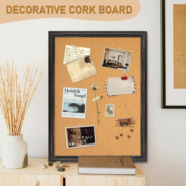 Alt view image 6 of 7 - Cork Board, 24" X 18" Rustic Framed Bulletin Board, Black Decorative Pin Board, Wall Hanging Notice Board, For Office & Home Decor Memo Display, With Pins