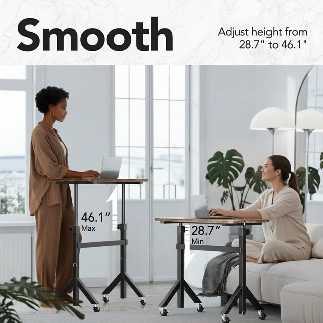 Alt view image 5 of 7 - 28-46" Small Standing Desk Adjustable Heigh, Mobile Stand Up Desk with Wheels, Portable Rolling Desks for Walking Pad and Treadmill, Computer Laptop Desks for Home Office Space