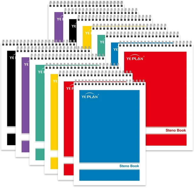 Main image of Steno Pads Spiral Notebook 6x9 12 Pack, Top Spiral Notebook with Gregg Ruled White Paper, Notebooks & Writing Pads for School, College, Work, Office, Home, 60 Sheets, 6 Assorted Colors