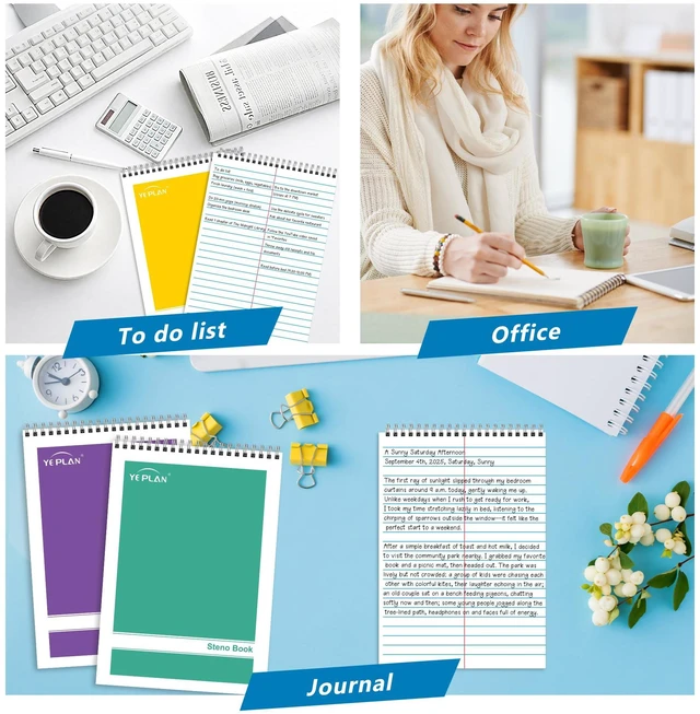 Alt view image 5 of 7 - Steno Pads Spiral Notebook 6x9 12 Pack, Top Spiral Notebook with Gregg Ruled White Paper, Notebooks & Writing Pads for School, College, Work, Office, Home, 60 Sheets, 6 Assorted Colors