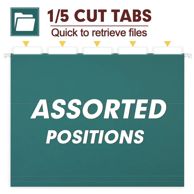 Alt view image 3 of 7 - Hanging File Folders, 30 Pack Reinforced Letter Size Hanging Folders, Designed for Bulky Files, Filing Cabinet, 1/5-Cut Adjustable Tabs (Teal)