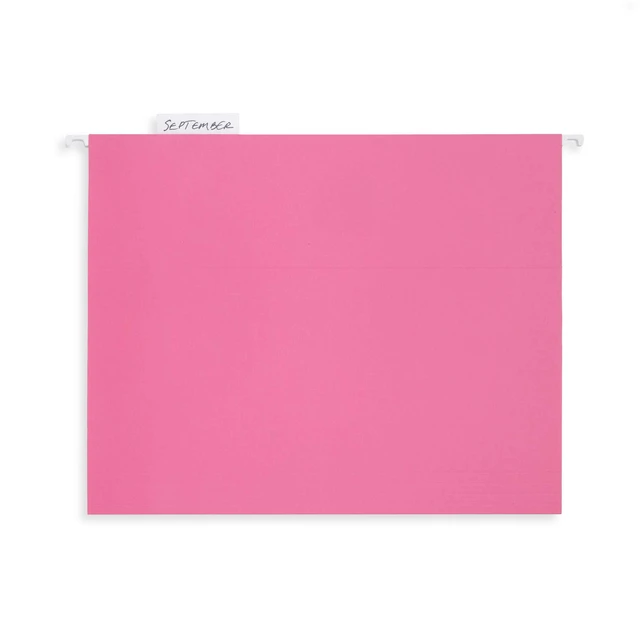 Alt view image 7 of 7 - 25 Hanging File Folders, Letter Size, Pink Reinforced 12pt, 1/5 Cut Tabs, Plastic Tabs and Inserts Included, for Filing Cabinet, Home, and Office Use