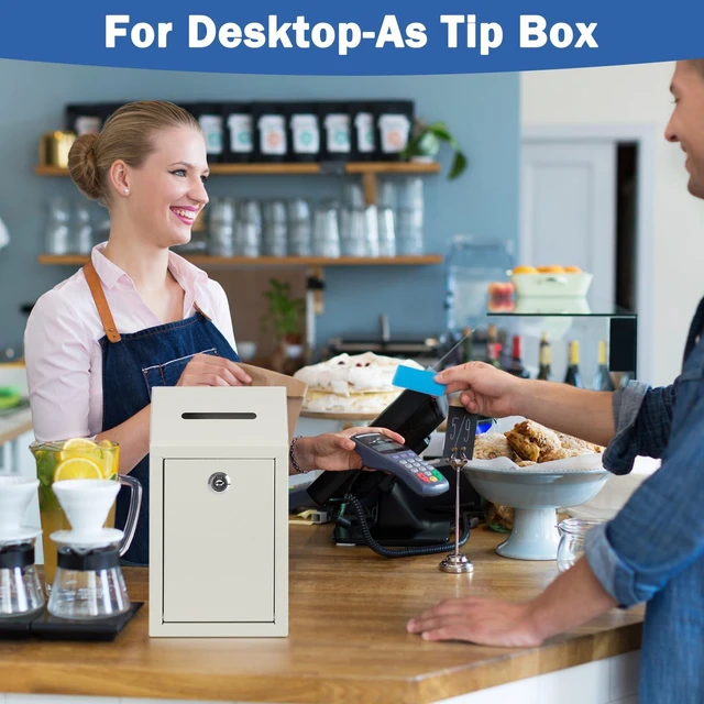 Alt view image 7 of 7 - Metal Cash Box for Farm Stand, Money Drop Box with Lock & Slot Wall Mount, Self-service Payment Drop, Porch Pickup Payments, 2 Keys, Hardware Included, 10.24 x 5.7 x 2.95 In, White