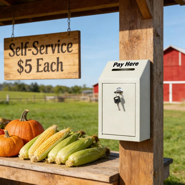 Alt view image 6 of 7 - Metal Cash Box for Farm Stand, Money Drop Box with Lock & Slot Wall Mount, Self-service Payment Drop, Porch Pickup Payments, 2 Keys, Hardware Included, 10.24 x 5.7 x 2.95 In, White