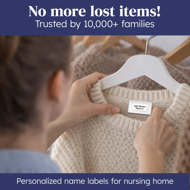 Alt view image 2 of 7 - Clothing Labels for Nursing Home (140), No-Iron, Washable & Personalized Name Tags for Clothes, Items and Nursing Home Supplies (1.2 x 0.5) - White