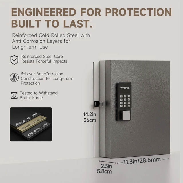 Alt view image 2 of 7 - 32 Key Lock Box Smart Key Organier Cabinet with Keypad & App for Office Wall Mounted Lockbox use App, Custom & One Time Password, WiFi (Need W100 Bridge) Unlock for School, Office, Fleet, Hotel