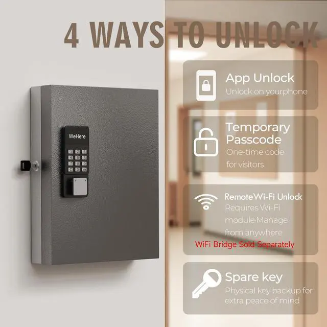 Alt view image 3 of 7 - 32 Key Lock Box Smart Key Organier Cabinet with Keypad & App for Office Wall Mounted Lockbox use App, Custom & One Time Password, WiFi (Need W100 Bridge) Unlock for School, Office, Fleet, Hotel