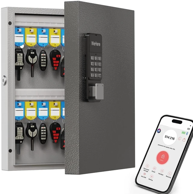 Main image of 32 Key Lock Box Smart Key Organier Cabinet with Keypad & App for Office Wall Mounted Lockbox use App, Custom & One Time Password, WiFi (Need W100 Bridge) Unlock for School, Office, Fleet, Hotel