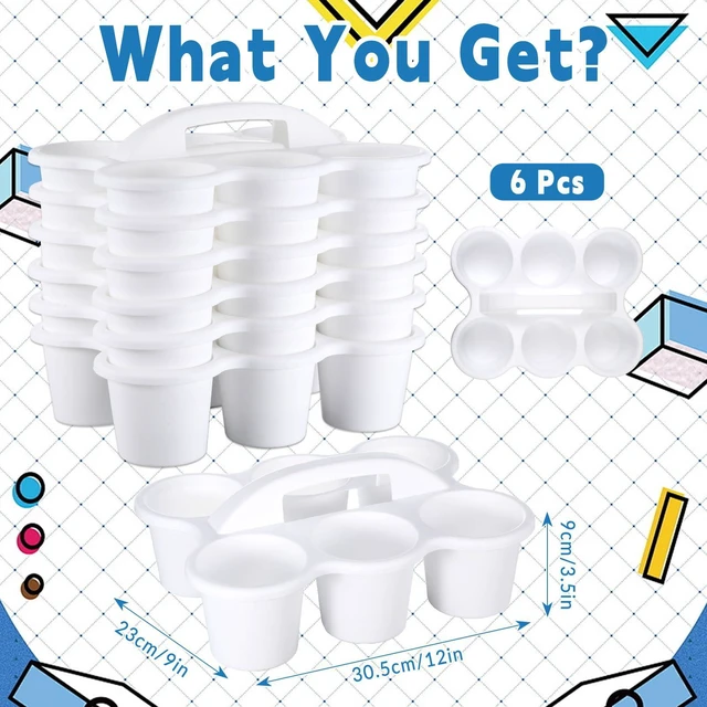 Alt view image 2 of 7 - 6 Pack Classroom Caddy Organizer with Handle, 6 Compartments, White Stackable Plastic Table Caddies, 12x9x3.5 In, caddy Organizer for School Supplies, Crayons, Pencils, Crafts and Drink Cups