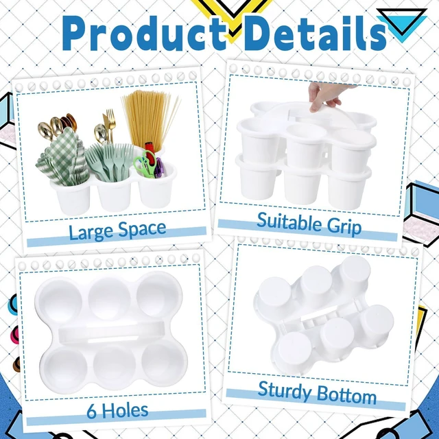 Alt view image 3 of 7 - 6 Pack Classroom Caddy Organizer with Handle, 6 Compartments, White Stackable Plastic Table Caddies, 12x9x3.5 In, caddy Organizer for School Supplies, Crayons, Pencils, Crafts and Drink Cups