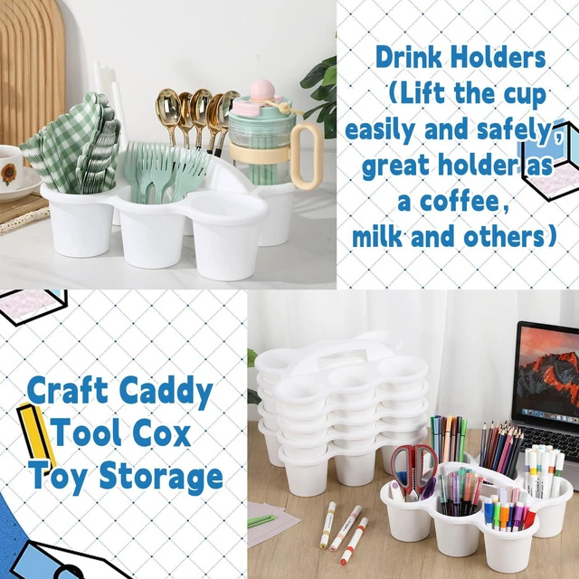 Alt view image 5 of 7 - 6 Pack Classroom Caddy Organizer with Handle, 6 Compartments, White Stackable Plastic Table Caddies, 12x9x3.5 In, caddy Organizer for School Supplies, Crayons, Pencils, Crafts and Drink Cups