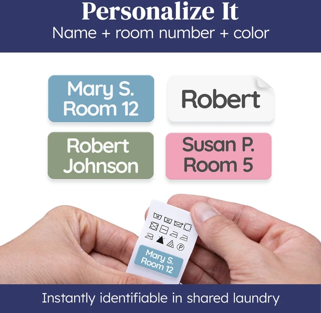 Alt view image 5 of 7 - Clothing Labels for Nursing Home (140), No-Iron, Washable & Personalized Name Tags for Clothes, Items and Nursing Home Supplies (1.2 x 0.5) - White