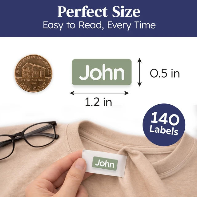 Alt view image 6 of 7 - Clothing Labels for Nursing Home (140), No-Iron, Washable & Personalized Name Tags for Clothes, Items and Nursing Home Supplies (1.2 x 0.5) - White