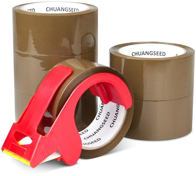 Main image of Packing Tape with Dispenser 6 Rolls Brown Shipping Tape (2.4Mil x 1.88 x 60 Yards), Heavy Duty Box Sealing Tape for Moving, Packaging, Office, Warehouse