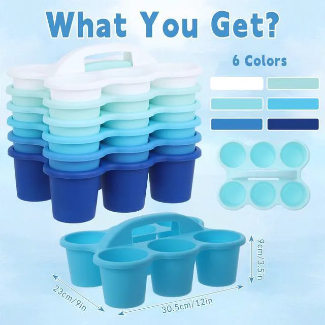 Alt view image 2 of 7 - 6 Pack Classroom Caddy Organizer with Handle, 6 Compartments, Gradient Blue Stackable Plastic Table Caddies, 12x9x3.5 In, caddy Organizer for School Supplies, Crayons, Pencils, Crafts and Drink Cups