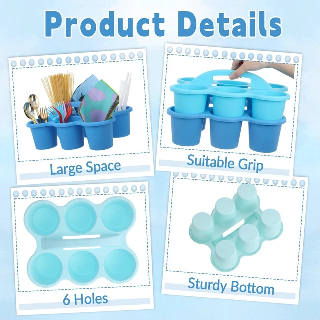 Alt view image 3 of 7 - 6 Pack Classroom Caddy Organizer with Handle, 6 Compartments, Gradient Blue Stackable Plastic Table Caddies, 12x9x3.5 In, caddy Organizer for School Supplies, Crayons, Pencils, Crafts and Drink Cups