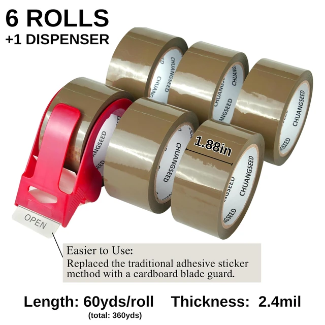 Alt view image 4 of 7 - Packing Tape with Dispenser 6 Rolls Brown Shipping Tape (2.4Mil x 1.88 x 60 Yards), Heavy Duty Box Sealing Tape for Moving, Packaging, Office, Warehouse