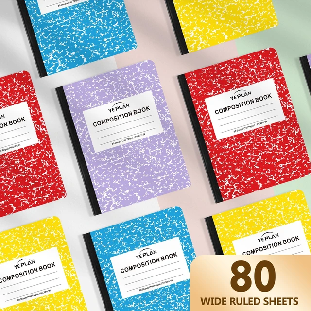 Alt view image 3 of 7 - Composition Notebooks 4 pack, Wide Ruled Notebook Paper, 9 3/4" x 7 1/2", 80 Sheets/160 Pages, Aesthetic Marble Composition Notebook for School & Office Supplies (4, Assorted Colors)