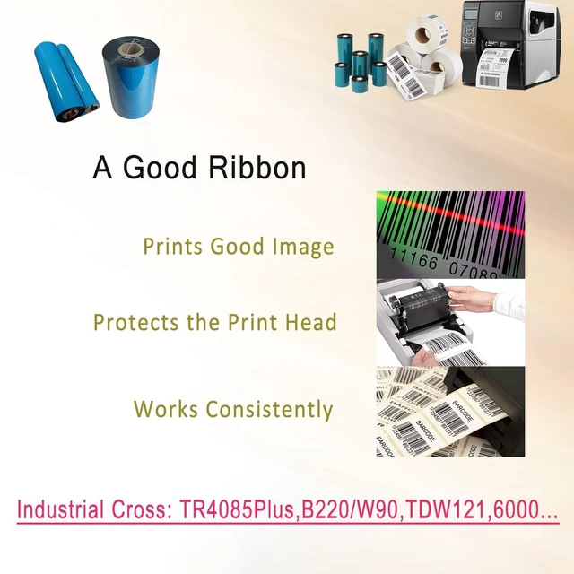Alt view image 5 of 7 - 8 Rolls 4.33'' x 1476' Premium Resin Enhanced Wax Ribbon, 110mm x 450m Black Thermal Transfer Ribbon, Barcode Thermal Label Printer Ribbon, CSO-Ink Outside, 1'' Core for Zebra, TSC, GoDex, Citizen