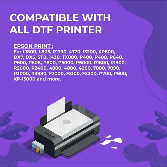 Alt view image 3 of 6 - DTF Ink 250ML Combo Pack, Premium Pigment Ink for PET Film Heat Transfer Printing, Refill for DTF Printer with printhead DX5 DX7 5113 XP600 I3200 4720 TX800, 2W+1B+1C+1M+1Y