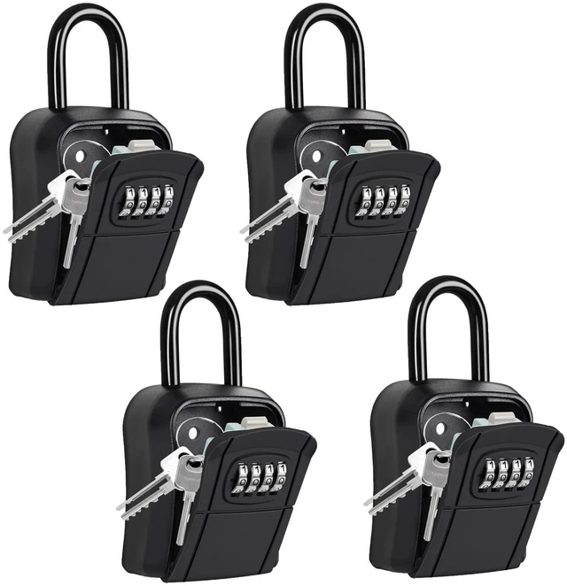 Main image of Portable Key Lock Box,Key Holder Safe Security Lock Box for Indoor, Outdoor, Garage, Garden, Store (4 Pack, Black)