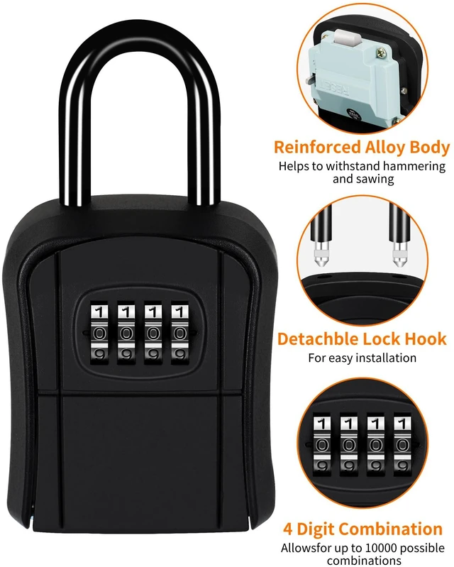 Alt view image 4 of 7 - Portable Key Lock Box,Key Holder Safe Security Lock Box for Indoor, Outdoor, Garage, Garden, Store (4 Pack, Black)