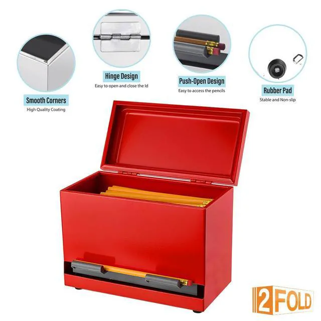 Alt view image 7 of 7 - Pencil Dispenser for Classroom - Stainless Steel Bulk Pencil Holder for Desk - Includes Removable Label Stickers - Teacher Must Haves for Organization - Holds up to 200 Pencils (Red)