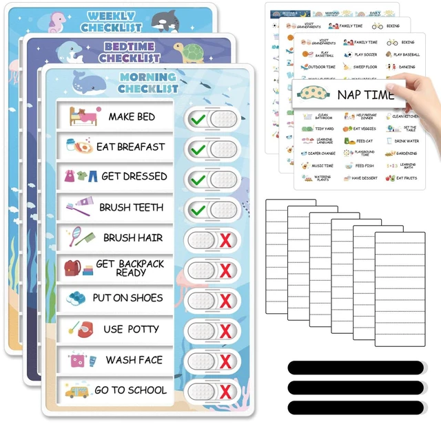 Main image of 3 in 1 Bedtime/Morning/Weekly Routine Chart for Kids, Magnetic Chore Chart for Toddlers, Visual Schedule for Kids Toddlers Schedule Board for Home