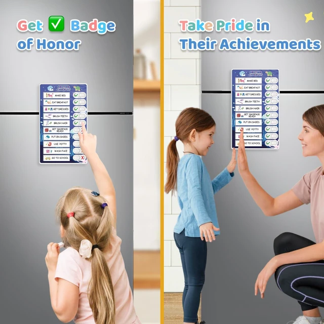 Alt view image 3 of 7 - 3 in 1 Bedtime/Morning/Weekly Routine Chart for Kids, Magnetic Chore Chart for Toddlers, Visual Schedule for Kids Toddlers Schedule Board for Home