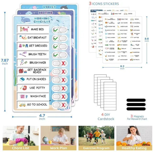 Alt view image 6 of 7 - 3 in 1 Bedtime/Morning/Weekly Routine Chart for Kids, Magnetic Chore Chart for Toddlers, Visual Schedule for Kids Toddlers Schedule Board for Home