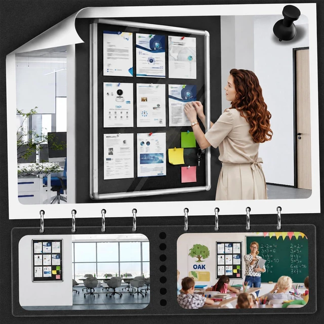 Alt view image 6 of 6 - 24"x18" Enclosed Bulletin Board Tamper-Proof Dispaly Case, Black Felt, Aluminium Frame, Shatter Resistant Lockable Bulletin Board, Lockable Noticeboard