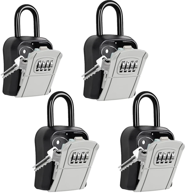 Main image of Portable Key Lock Box,Key Holder Safe Security Lock Box for Indoor, Outdoor, Garage, Garden, Store (4 Pack, Grey)