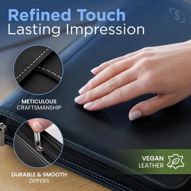 Alt view image 4 of 6 - Black Zipper Padfolio Portfolio Binder w/Carrying Handle | Organizer for Documents, iPad, Tablet, Notebook | Business Leather Binder for Men Women (No 3-Ring Binder)