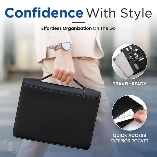 Alt view image 4 of 7 - Zipper Portfolio Binder with Carrying Handle | Removable 3-Ring Binder (1") w/Clipboard Padfolio | Organizer for Documents, iPad, Tablet, Phone, Notebook| Business Leather Folio for Men Women
