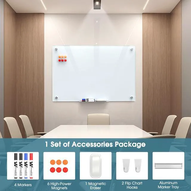Alt view image 3 of 7 - 36" x 24" Glass Whiteboard Wall Mounted for Office Home Classroom Magnetic Glass Dry Erase Board, Tempered Glass, Steel Backed, Non-Porous Surface, Frameless Design, Hardware Included