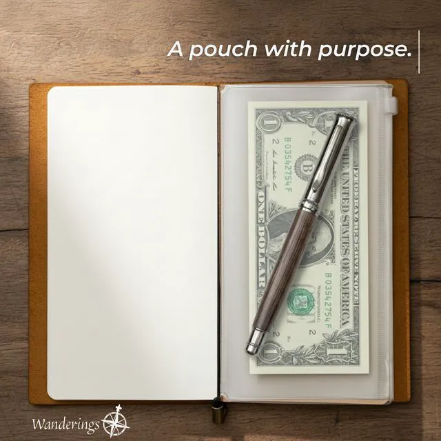 Alt view image 6 of 7 - Pocket Size Travelers Notebook Bundle 4" x 5.1" (10 x 13cm) Genuine Leather Journal with Pen Holder, Pen, 2 Ink Refills, PVC Folder & Binder Clip