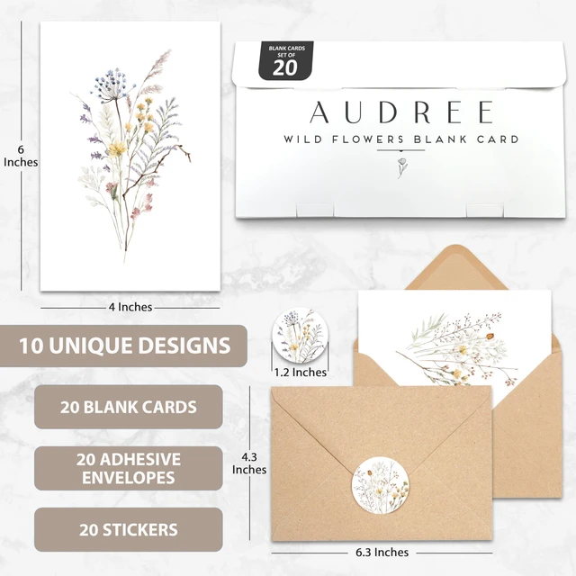 Alt view image 2 of 6 - 50 Pack Blank Cards with Envelopes 4"x6" - Watercolor Wildflower Greeting Cards with Matching Stickers - Blank Note Cards for All Occasions