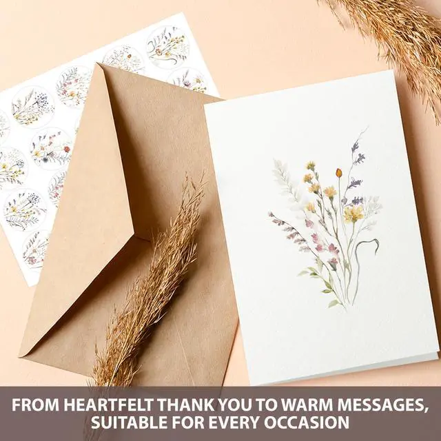Alt view image 3 of 6 - 50 Pack Blank Cards with Envelopes 4"x6" - Watercolor Wildflower Greeting Cards with Matching Stickers - Blank Note Cards for All Occasions