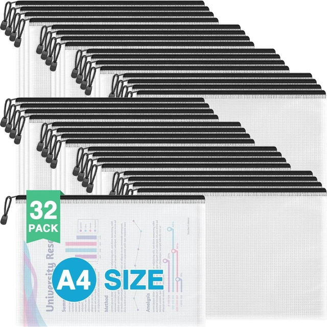 Main image of 32 Pack A4 Mesh Zipper Pouch Bulk for Office Receipt & Puzzle Bulk Stroage, Waterproof Clear PVC Zipper Bags for Classroom Supplies, Puzzles, Receipts and Office Sorting