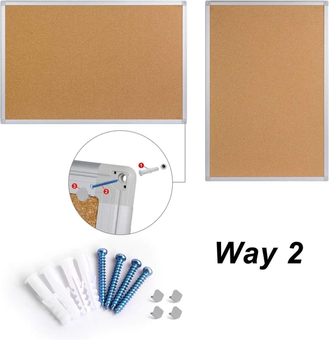 Alt view image 7 of 7 - 2-Pack Cork Board Bulletin Board 20 x 30 Inches, Silver Aluminium Framed Corkboard, Office Board for Wall Cork, Large Wall Mounted Notice Pin Board with 32 Pins