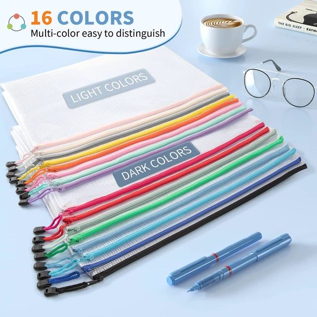 Alt view image 2 of 6 - 32 Pack A4 Mesh Zipper Pouch Bulk for Office Receipt & Puzzle 16 Colors (2 Per Color),Waterproof Clear PVC Zipper Bags for Classroom Supplies, Puzzles, Receipts and Office Sorting