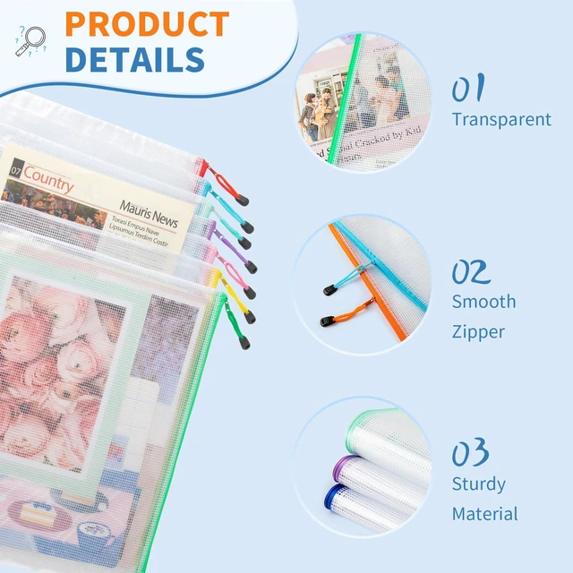Alt view image 4 of 6 - 32 Pack A4 Mesh Zipper Pouch Bulk for Office Receipt & Puzzle 16 Colors (2 Per Color),Waterproof Clear PVC Zipper Bags for Classroom Supplies, Puzzles, Receipts and Office Sorting