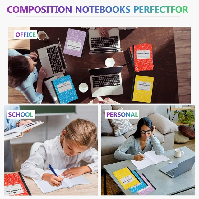 Alt view image 7 of 7 - Composition Notebooks 4 pack, Wide Ruled Notebook Paper, 9 3/4" x 7 1/2", 80 Sheets/160 Pages, Aesthetic Marble Composition Notebook for School & Office Supplies (4, Assorted Colors)