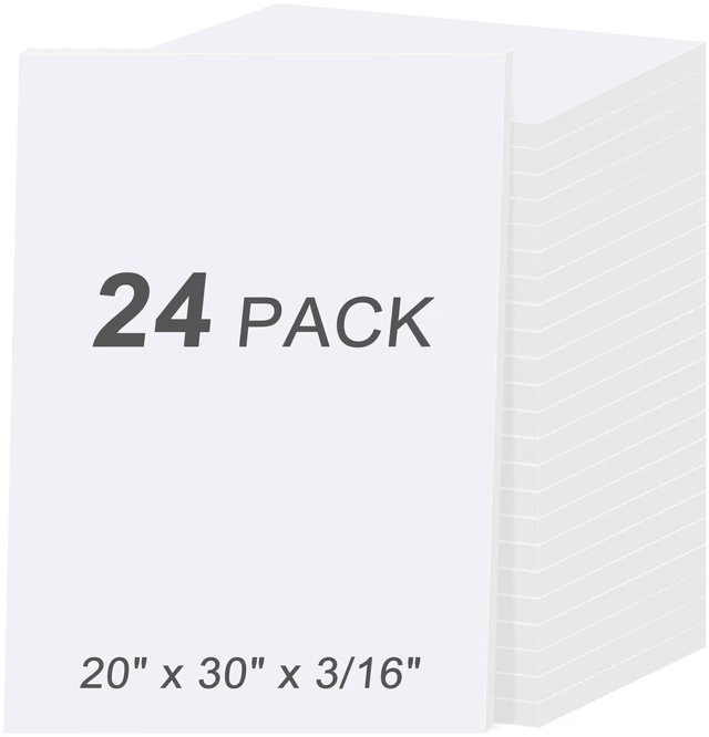 Main image of 24 Pack White Foam Board 20" x 30", 3/16" (5MM) Thick Board Poster Acid-Free Foam Core, Double Sided Foamboard Sheets for Projects, Art, Craft, Presentations and Wedding Signage