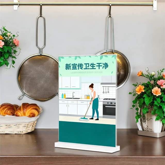 Alt view image 4 of 6 - Acrylic Sign Holder 8.5x11 Inches 3 Pack T Shape Desktop Display Stand Vertical Double Sided Clear Table Menu Flyer Holder for Restaurants, Office, Shop, Wedding