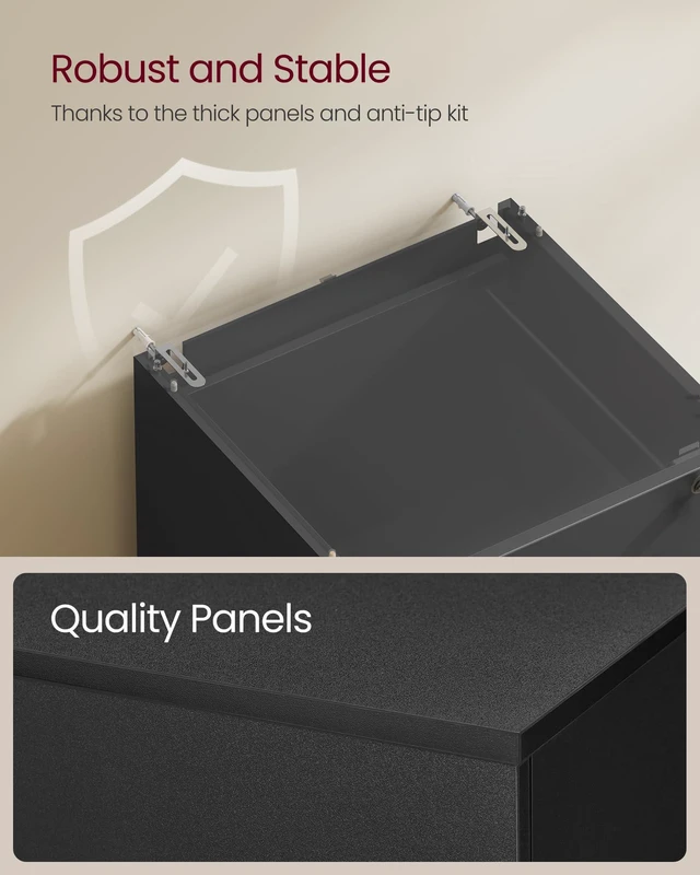Alt view image 6 of 6 - 3 Drawer File Cabinet with Locks, for A4, Letter Sized Documents Filing Cabinet for Hanging File Folders, Home Office, Ink Black, Custos Collection UOFC055B16