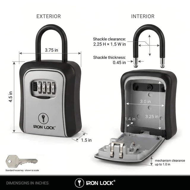 Alt view image 3 of 7 - ® Medium Key Lock Box with Code, U-Shackle Opens Fully Out (Grey) Built-in key hooks + catch tray; hangs on handles, gates, fences or a hasp; wall-mountable; dial cover; no batteries