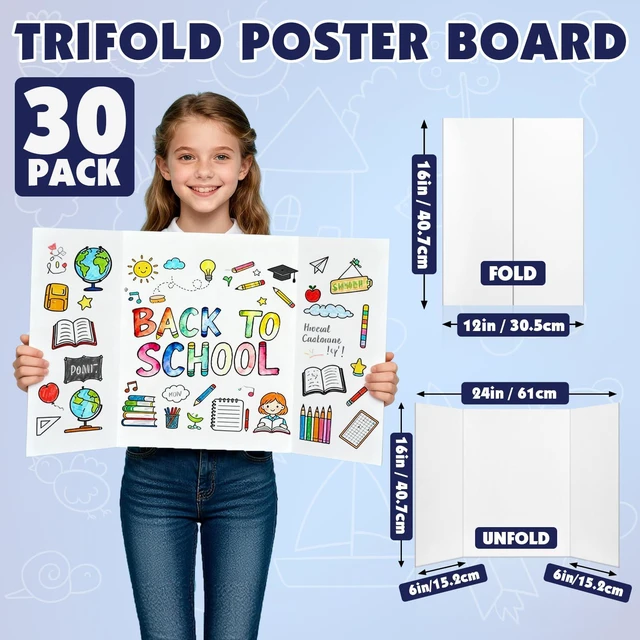 Alt view image 2 of 7 - 30 Pack White Trifold Poster Board, 16in x 24in Corrugated Project Board Presentation Board, Trifold Display Board for School Project, Business Presentation, Science Fairs, Event Display
